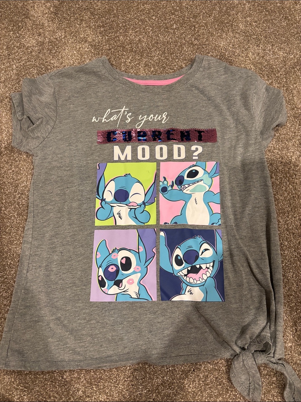 Disney Gray Stitch Mood Panel Tee with Pink Accent